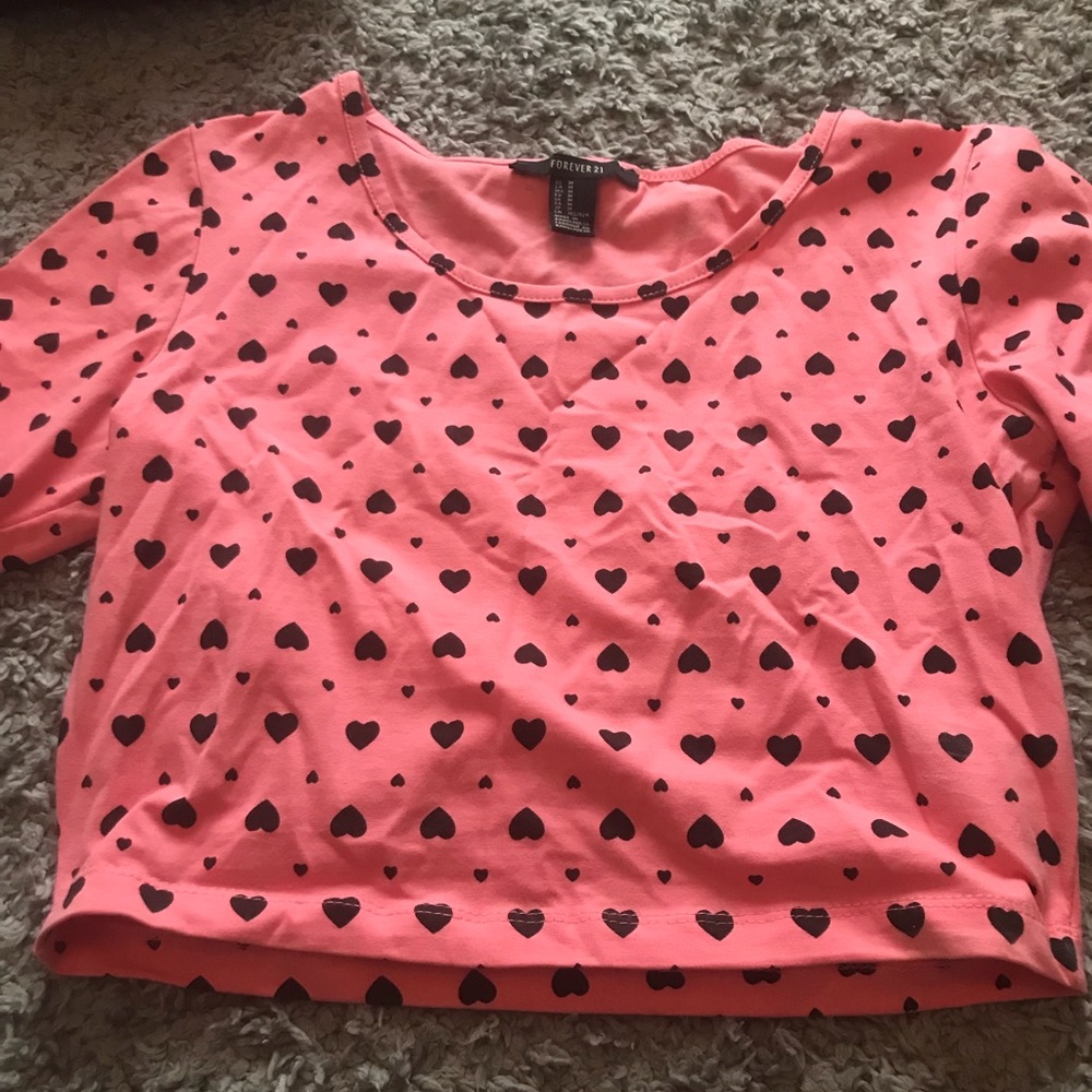 Pink Crop Top with Black Hearts